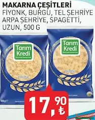 TARIM KREDİ MAKARNA ÇEŞİTLERİ 500 G indirimli fiyat TARIM KREDİ MAKARNA ÇEŞİTLERİ 500 G fiyat ve kampanya bilgisi